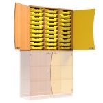 Wellentüren-Aufsatzschrank, 91 cm hoch, 105x50 cm (B/T), Tür rechts gelb, 